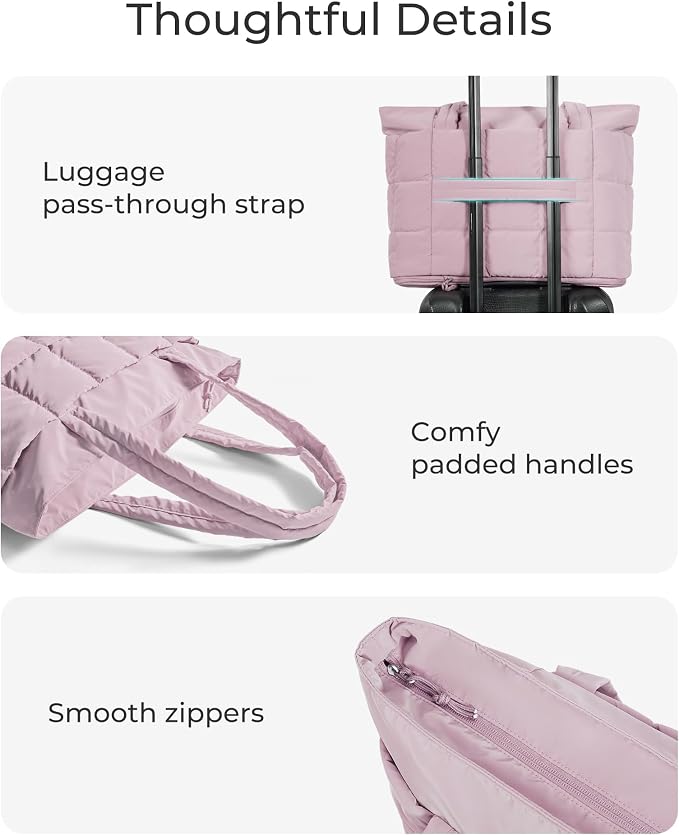BAGSMART Expandable Tote Bag for Women, Puffer Work Tote Travel Bag | Quilted Carry On Bag for Travel Work Gym College, Waterproof Travel essentials - Image 7