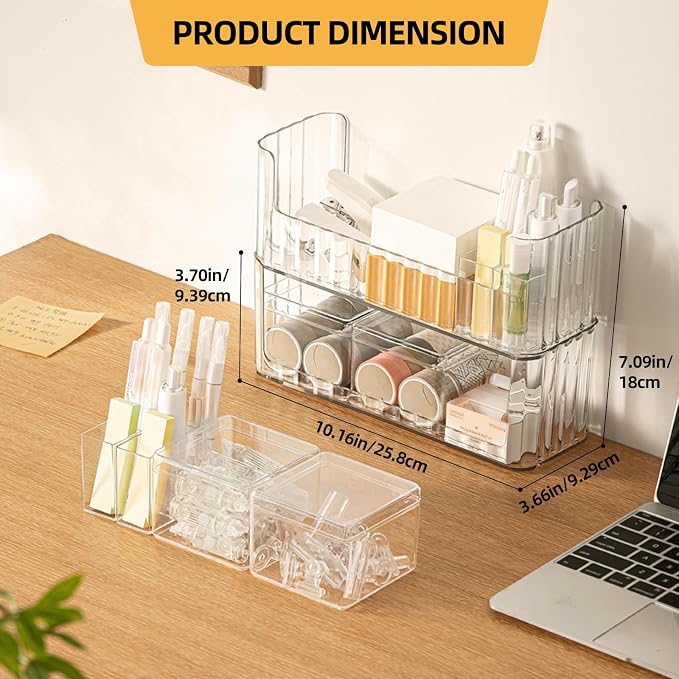 PAVSTINE 2-Tier Stackable Medicine Cabinet Organizer, Narrow Bathroom Makeup Organizer with Lipstick Holders & Cotton Swab Cases, Clear Countertop Shelf for Mirror Cabinet and Vanity - Image 7