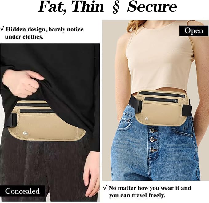 Khaki Hidden Money Belt for Travel for Men, Waist Wallet Anti Theft, RFID Passport Holder For Travel Men Or Women, Money Pouch, RFID Passport Holder - Image 7