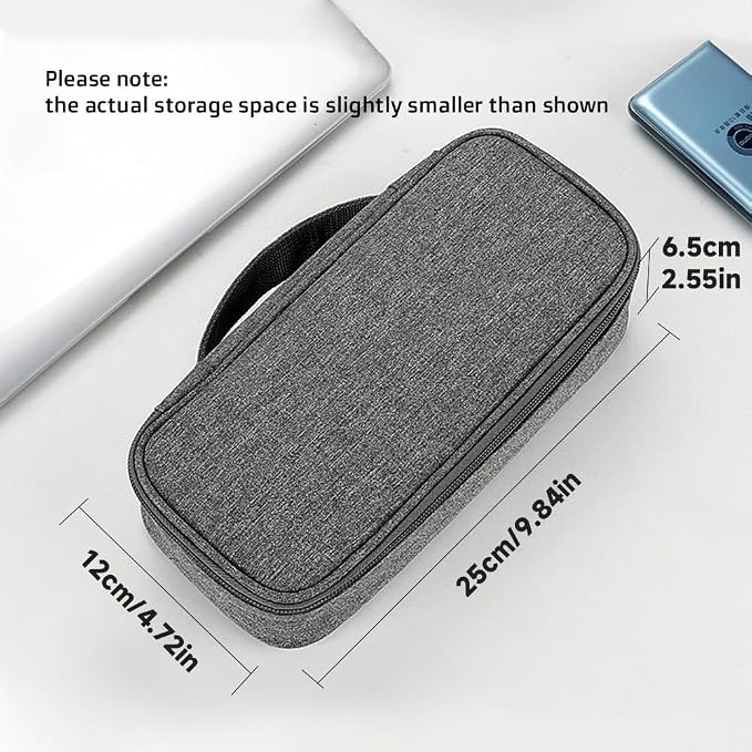 Teskyer Tech Organizer Pouch with Handle, Dark Grey | Water-Resistant Fabric, Adjustable Dividers, Multiple Compartments, Protective Lining, Travel and Office Use - Image 3