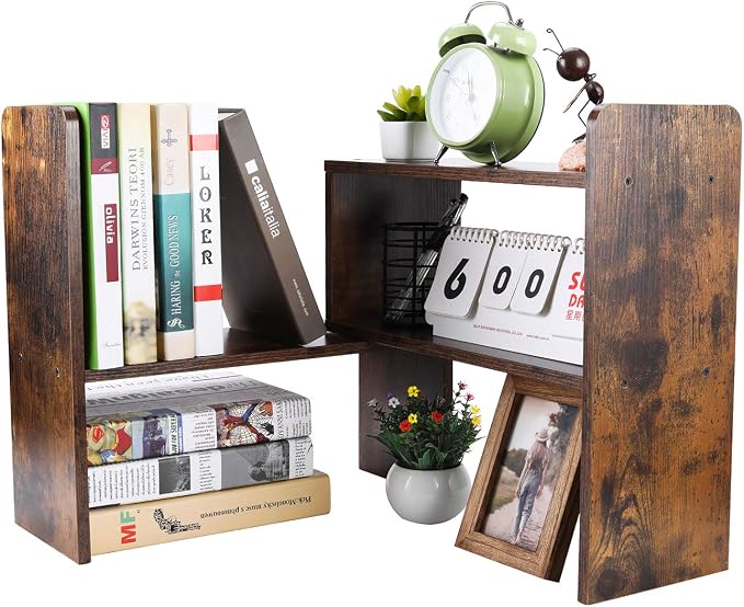 Desk Organizer Desktop Shelf Adjustable Countertop Bookshelf Small Table Shelves Book Organizer Office Organization for Desk, Antique Brown by PAG