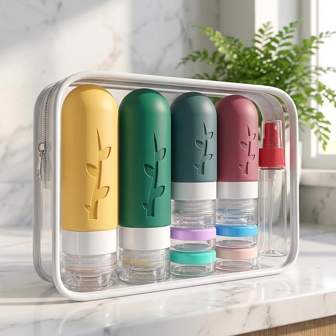 DEPOZA Travel Bottles Kit (16 Pack) - TSA Approved, Leak Proof Silicone Squeezable Containers for Toiletries. Complete Set with Jars, Sprayers & Bag (Wine Red) - Image 8