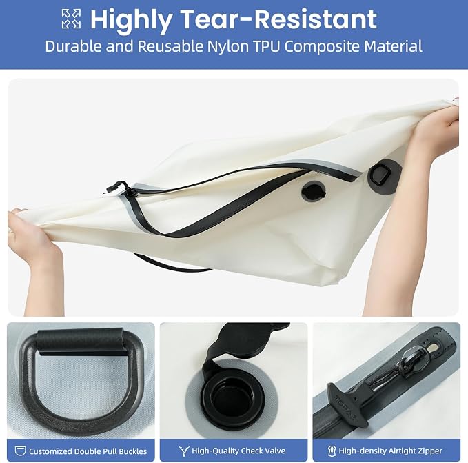BAGAIL TPU Vacuum Bag for Travel, Reusable Compression Bag with IPX8 Waterproof Zipper, Save Space for Suitcase, Backpack and Carry on (White, ExtraLarge, No Pump) - Image 7
