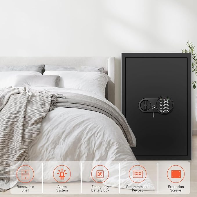 23.62'' Tall Extra Large Home Safe Box, Safe with Fireproof Waterproof Document Bag, Digital Keypad and 3 Removable Steel Shelves, Security Box for Money Medicines Jewelry Valuables - Image 8