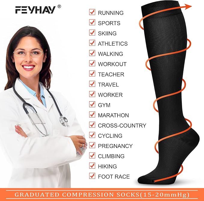 FEYHAY Copper Compression Socks (8 Pairs) 15-20 mmHg Circulation is Best Athletic & Daily for Men & Women, Running, Climbing - Image 5