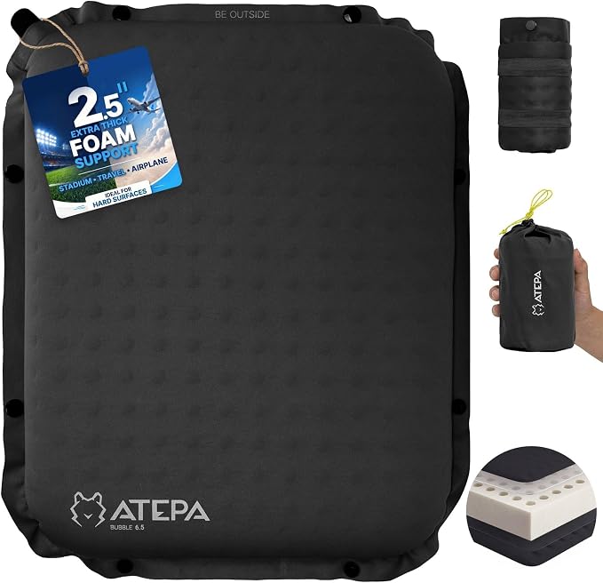 ATEPA Inflatable Seat Cushion | 2" & 2.5" Foam Core Seat Pad, Self Inflating, Compact, Stadium, Airplane, Travel, Camping, Hiking, Sports events by ATEPA