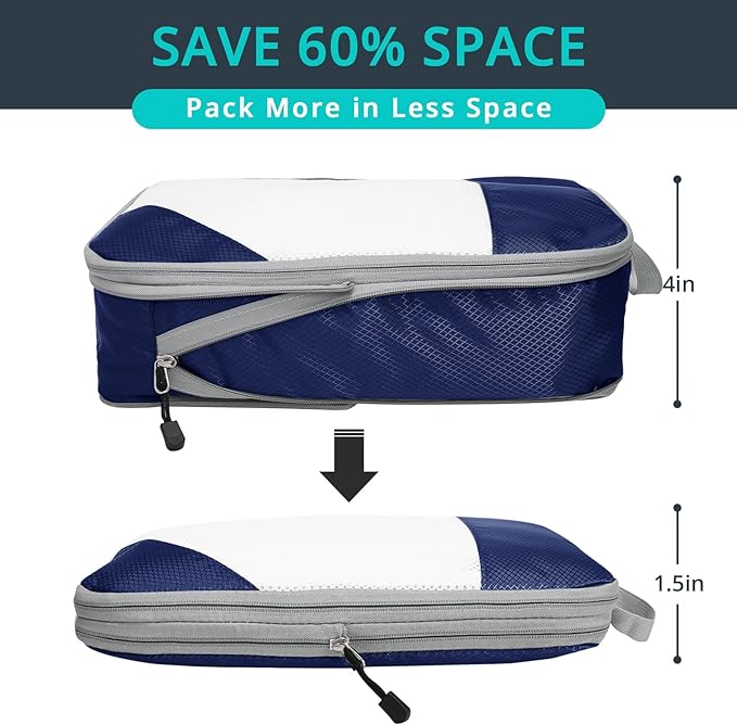 3 Set Compression Packing Cubes for Travel - Compressible, Lightweight, and Space-Saving Packing Cubes, Travel Essentials for Women, Navy - Image 2