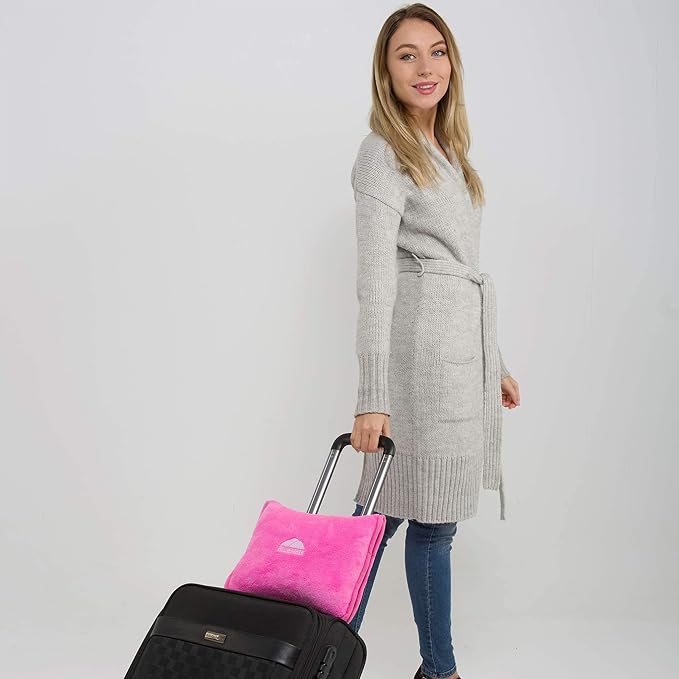 BlueHills Premium Soft Travel Blanket Pillow 2-in-1 Combo Plane Cute - Pink | Packed in Soft Bag Pillowcase, Hand Luggage Belt & Backpack Clip, Compact Plane Traveling Essentials Flight Carry-on Comfort - Image 6