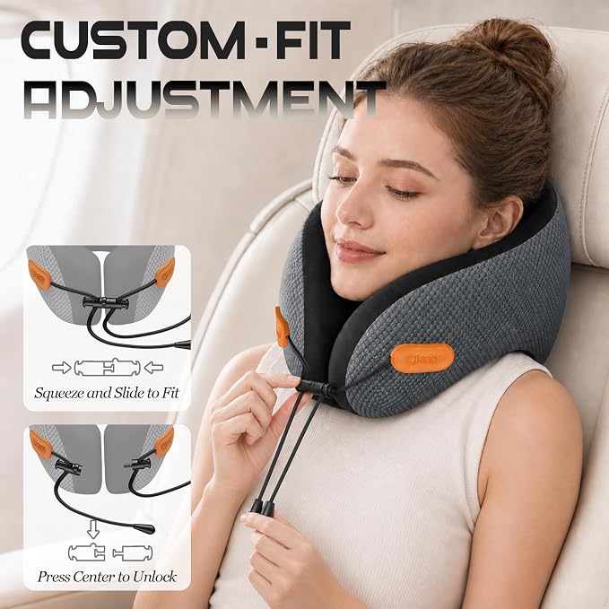 Ergonomic Travel Pillow,100% Memory Foam Travel Neck Pillow For Airplanes | 360° Neck & Chin Support Airplane Pillow For Long Flights,Airplane Travel Essentials With 3d Eye Mask, Earplugs,Carry Case - Image 8