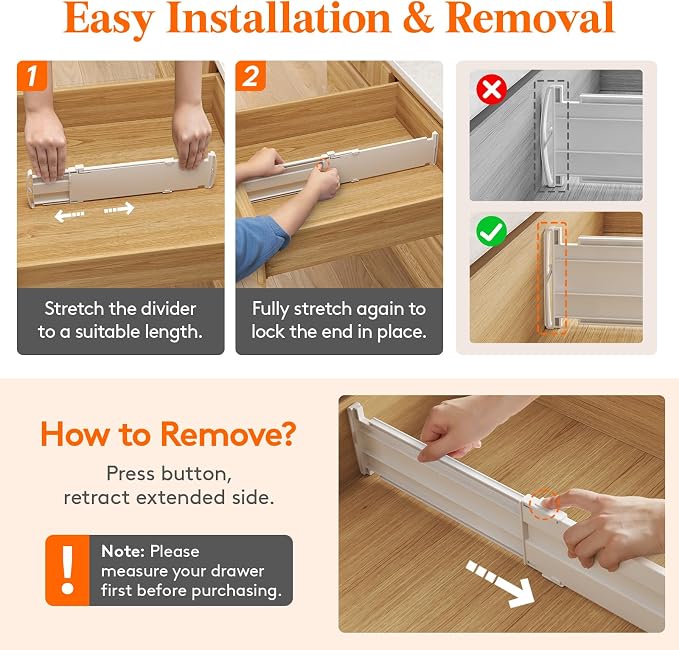 Lifewit 5 Pack 4" High Drawer Dividers, Adjustable Drawer Organizer Clothes | 13.8"-22.2" Expandable White Plastic Separators for Dresser, Kitchen, Cabinet, Nursery, Office, Socks & Underwear Storage - Image 5