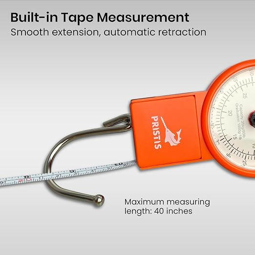 Pristis Fishing Hanging Scale with Tape Measure for Farm Kitchen Luggage | 80 LBs Fish Weight Analog Spring Hook Crane Scale Kit with Non-slip Large Handle, Portable Gear Equipment Weighting Accessory - Image 3