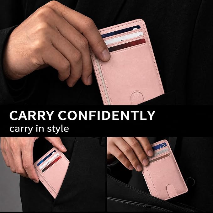 Slim Minimalist Front Pocket RFID Blocking Leather Credit Card Holder, Small Compact Wallet with ID Window for Men and Women (Pink) - Image 4