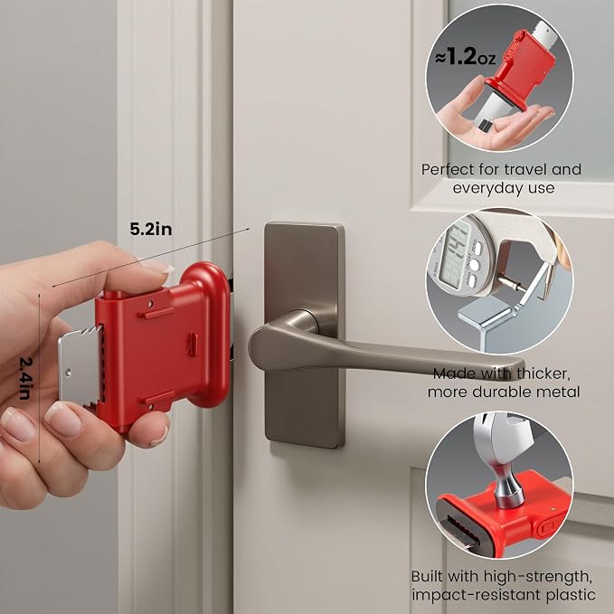 Double Gear Portable Door Lock for Travel, Hotels, & Apartments, Strong & User-Friendly, Extra Security for People Living Alone - 1 Pack - Image 4
