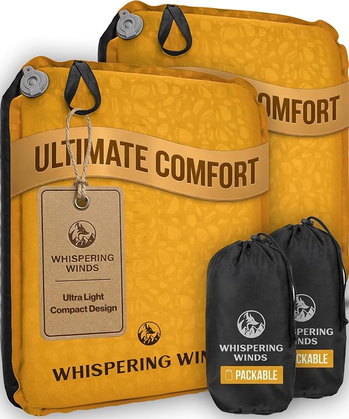 Whispering Winds Inflatable Seat Cushion | Comfortable & Packable Blow-up Foam Pad for Airplane Travel, Stadium Outdoors, Camping, Car & More by WhisperingWinds