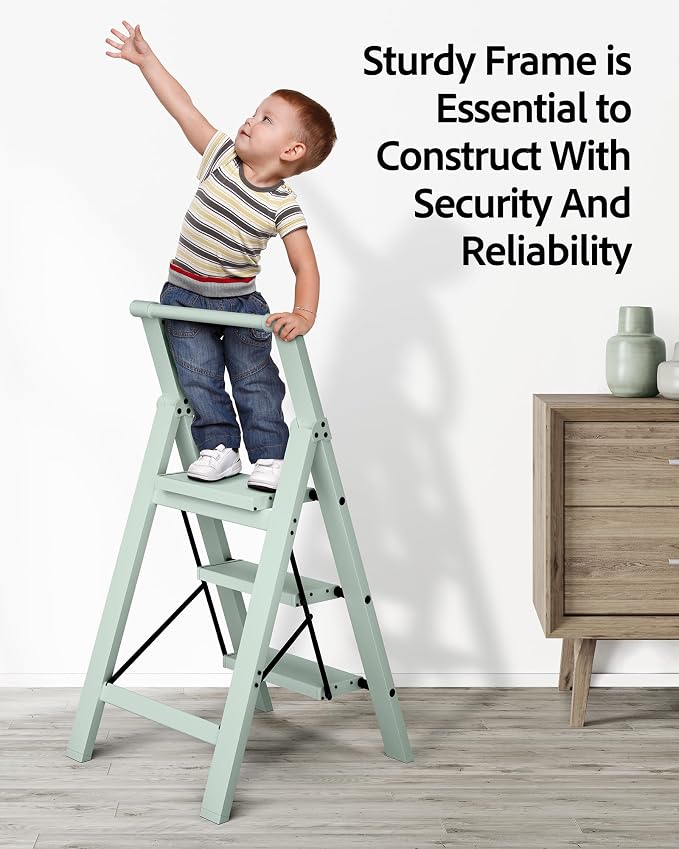 Taranta 3 Step Ladder,Aluminum Step Stool Foldable-Fairyland Green | Lightweight Folding Ladder with Handgrip,Wide Top Pedal,330lbs Capacity Stepladder for Home,Office,Kitchen - Image 7