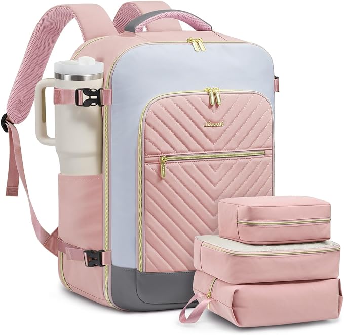 LOVEVOOK Large Travel Backpack for Women, TSA Carry on Backpack for Airplanes, 50L Personal Item Travel Bag for Women fits 17" Laptop,Waterproof Carry on Bag Airplane Approved with 3 Packing Cubes by LOVEVOOK