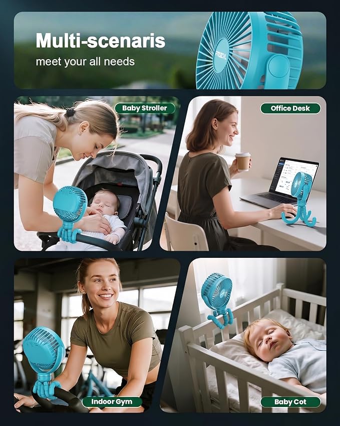 FRIZCOL Portable Stroller Fan, Use As Power Bank, 65H 12000mAh Battery Operated Fan Flexible Tripod Baby Car Seat Fans with Timming, Personal Mini Handheld/Desk/Small Clip On Fans For Stroller - Image 9