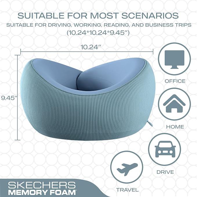 Skechers Women's Memory Foam Neck Pillow, Comfortable & Breathable Travel Pillow,Neck Pillow Airplane for Travel, Car Rides, Home, and Office Use, Ergonomic Design for Men and Women,Light Blue - Image 5