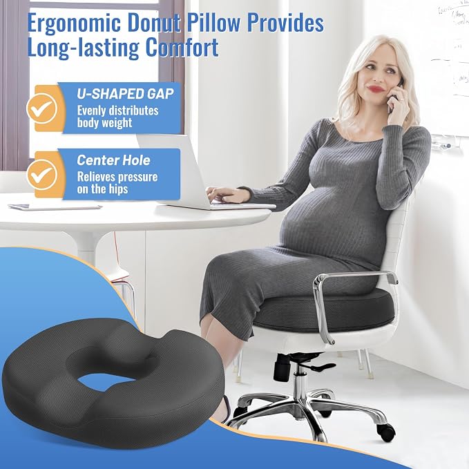CloudBliss Donut Pillow Stadium Seat Cushion for Tailbone Pain Relief and Hemorrhoids, Memory Foam Seat Chair Cushion, Portable Seat Cushions for Bleachers, Car, Home & Office - Image 3