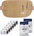 Small Unisex Money Belt For Men and Women, Slim Passport Holder RFID Blocking Travel Essentials Pouch with Adjustable Strap Small Waist Pouch for Workout Running Travelling Hiking, Beige & 8 Sleeves by paissit