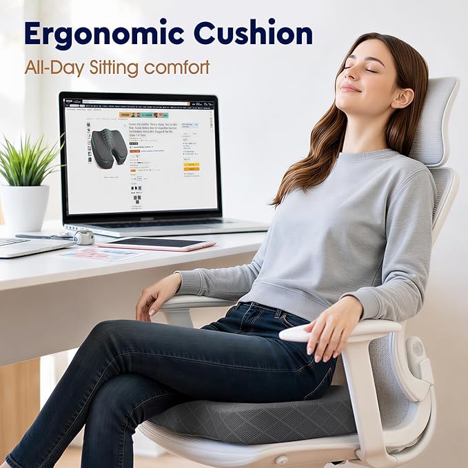 Seat Cushion, Memory Foam Office Chair Cushion - Black, XXX-Large | for Car Seat, Airplane, Desk Chair - Sciatica & Hip & Coccyx Pain Relief Cushion for Long Sitting Office Workers, Car Drivers - Image 4