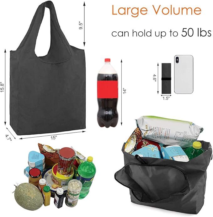BeeGreen 20 Pack Black Reusable Grocery Bags with Storage Pouch Reusable Shopping Bags Bulk w Elastic Band 50LBS X-Large Foldable Tote Bags Machine Washable-Heavy Duty Cloth Tote Bags for Groceries - Image 3