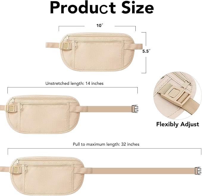 Money Belt for Travel with Anti-Theft RFID Blocking Cards Cover, Phone Wrist Strap, Passport Holder, Slim Waist Wallet Men Women, Money Pouch under Clothes for Travel, Running, Hiking, Beige - Image 4