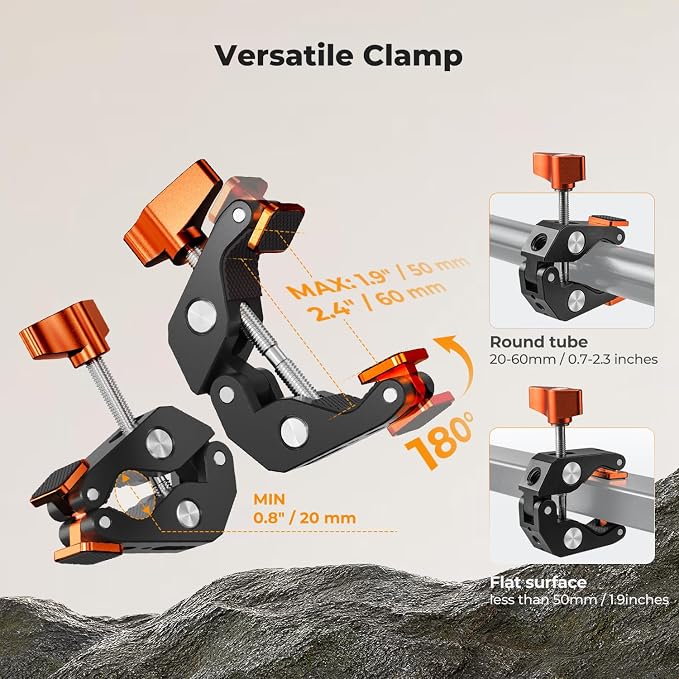 K&F CONCEPT Flexible Clamp Mount Kit, Action Camera Gooseneck Mount | 1/4" & 3/8" Screws for Flat & Round Surfaces, Compatible with Smartphone, Action Camera, Light and Webcam, MS50 - Image 4