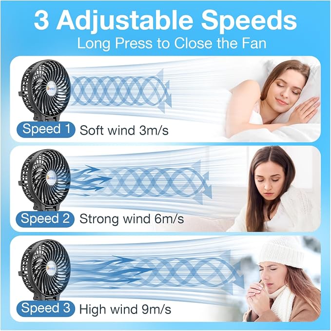 VersionTECH. Portable Handheld Fan, Powerful+Durable+180° Foldable, Mini Hand Fans with USB Rechargeable Battery Operated Cooling Accessories for Personal Use, Travel, Office Black - Image 3