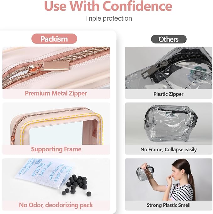 Clear Makeup Bag Foldable - TSA Approved Toiletry Bag for Travel | Metal Zipper, Reinforced Seam, Water Resistant, Medium for Carry-on, Large for Checked Luggage, for Car Storage Organizer - Image 8
