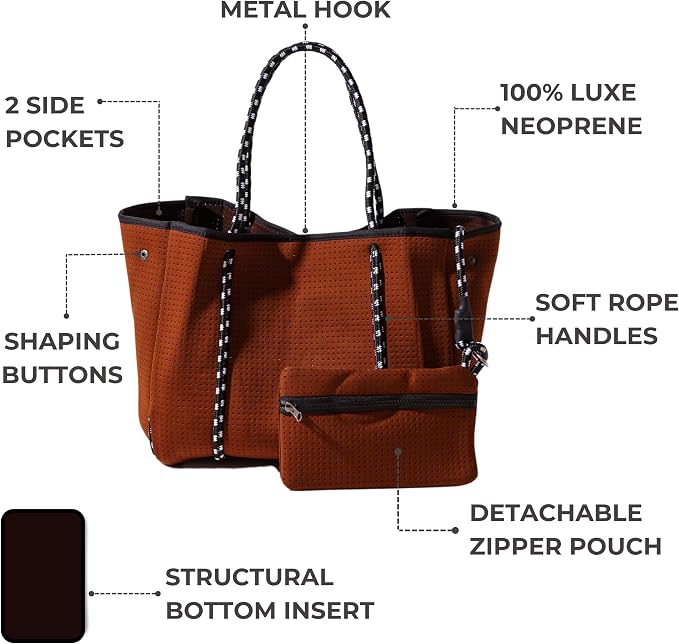 POPUPS Large Neoprene Tote Bag for Women - Everyday Designer Handbag for Travel Work and Beach with Pockets and Zipper Pouch - Image 4