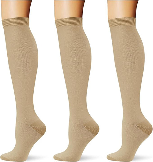 (3 pairs) Compression Socks 20-30 mmHg Long Knee High Socks for Women Men Support Athletic Travel Daily Wear by Saniripple