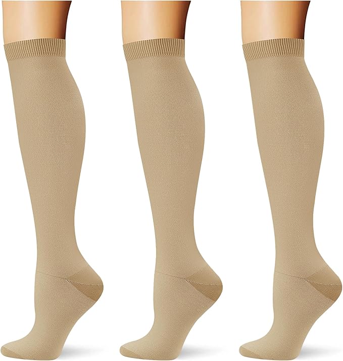 (3 pairs) Compression Socks 20-30 mmHg Long Knee High Socks for Women Men Support Athletic Travel Daily Wear by Saniripple