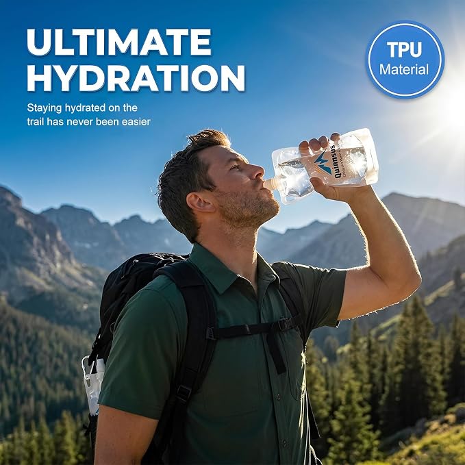 Quinnsus 2-Pack 1L Collapsible Water Bottles, 33oz BPA-Free Reusable Plastic Flasks, Foldable Backpacking Water Bottle Bag for Traveling, Hiking, Camping, Running - Image 6