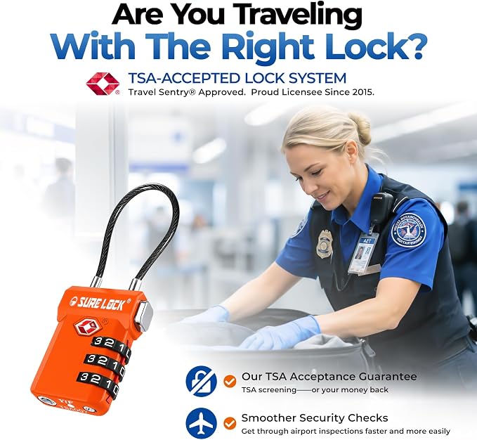 SURE LOCK TSA Approved Luggage Locks with Open Alert Indicator, 3 Digit Combination Cable Travel Lock for Suitcase, Backpack, Gym Locker, Toolbox, Carry On & Travel Bag - Image 2