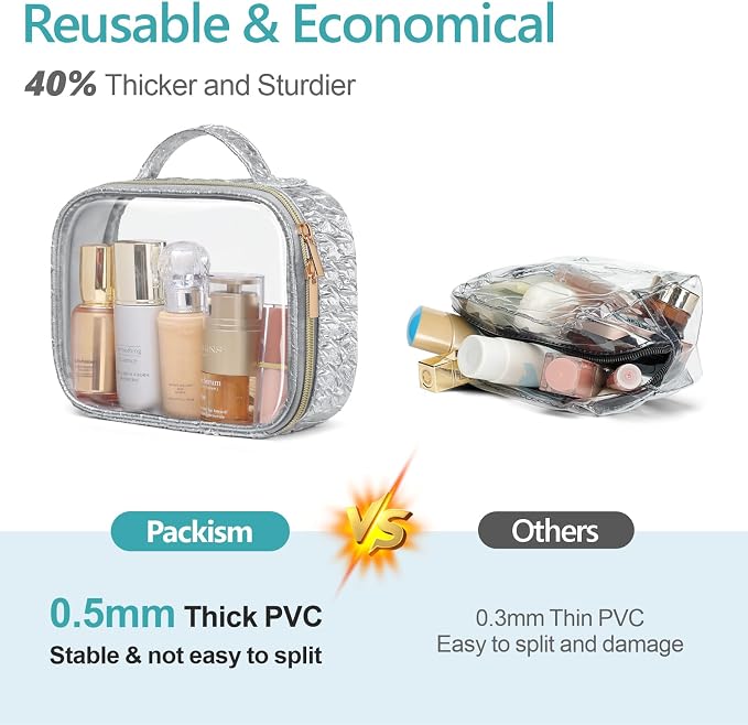 Clear Makeup Bag Foldable - TSA Approved Toiletry Bag for Travel | Metal Zipper, Reinforced Seam, Water Resistant, Medium for Carry-on, Large for Checked Luggage, for Car Storage Organizer - Image 4