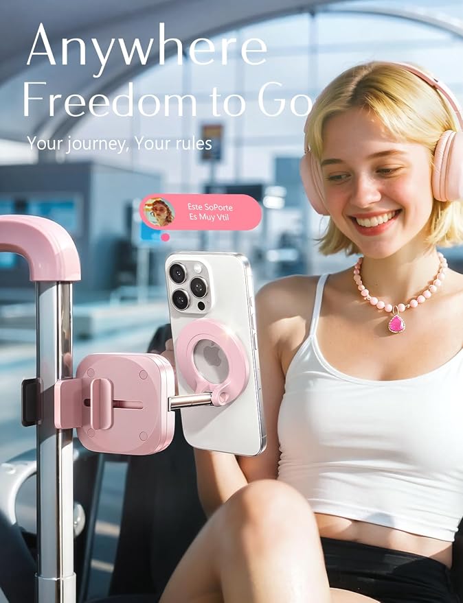 LISEN Airplane Travel Essentials for Flying Airplane Phone Holder for Desk | Pink Office Desk Accessories And Decor Room Decor For Women Airplane Gadgets For Long Flights Magsafe Phone Accessories - Image 7