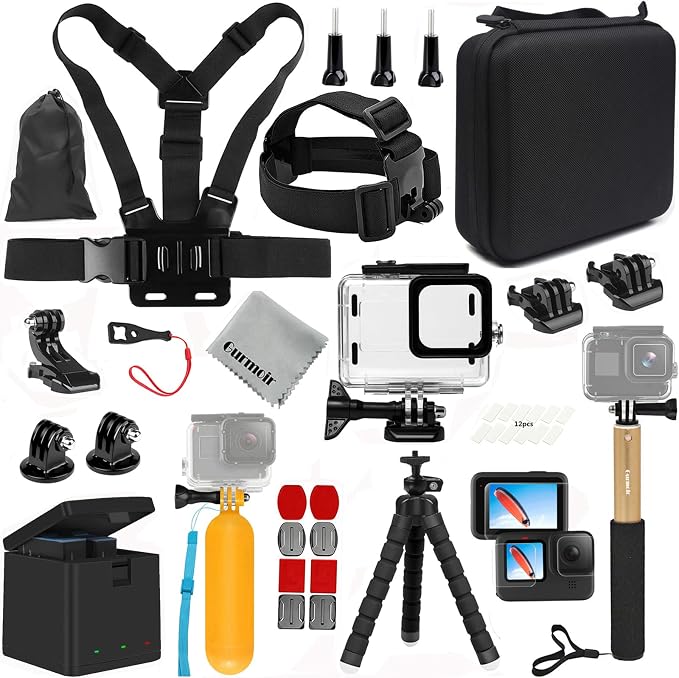 Accessories Kit with 2Battery and Charger for Go Pro 12 11 10 9 Camera, Top 10 Essential Accessories Bundle Compatible with GoPro Hero 12 Hero 11 Hero 10 Hero 9 Black by GurmoirOfficial