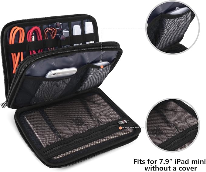 BUBM Double Layer Electronic Accessories Organizer, Travel Gear Bag for Cables, USB Flash Drive, Plug and More, Perfect Size Fits for iPad Mini (Medium, Dark Blue) | Travel Gadget Bag for Cables, USB Flash Drive, Plug and More, Perfect Size Fits for iP... - Image 3