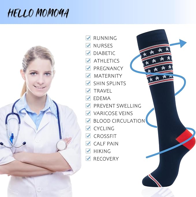 hello momoya Compression Socks for Women Men Circulation Knee High 8 Pairs for Nurses, Running, Travel, Athletic - Image 5
