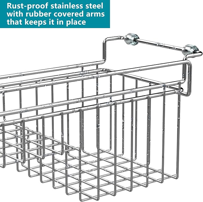 Over The Kitchen Sink Caddy Sponge Holder Organizer Drying Rack Expandable for Sponge Brush Soap Dish Cloth Rag, Stainless Steel (12.25" to 17.25") - Image 6