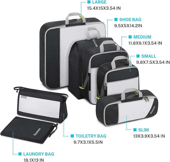 Gonex Compression Packing Cubes for Travel, Mesh Bags Luggage Organizers | Set of 4/5/6/7/10 for Essentials, Extensible, Fits 20"Carry-on Suitcases, See-through Mesh, Double Zipper Compression - Image 4