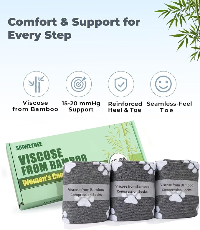 Compression Socks for Women 15-20 mmHg, Viscose from Bamboo, 3-Pair Knee High for Flying, Work & All-Day Comfort - Image 4