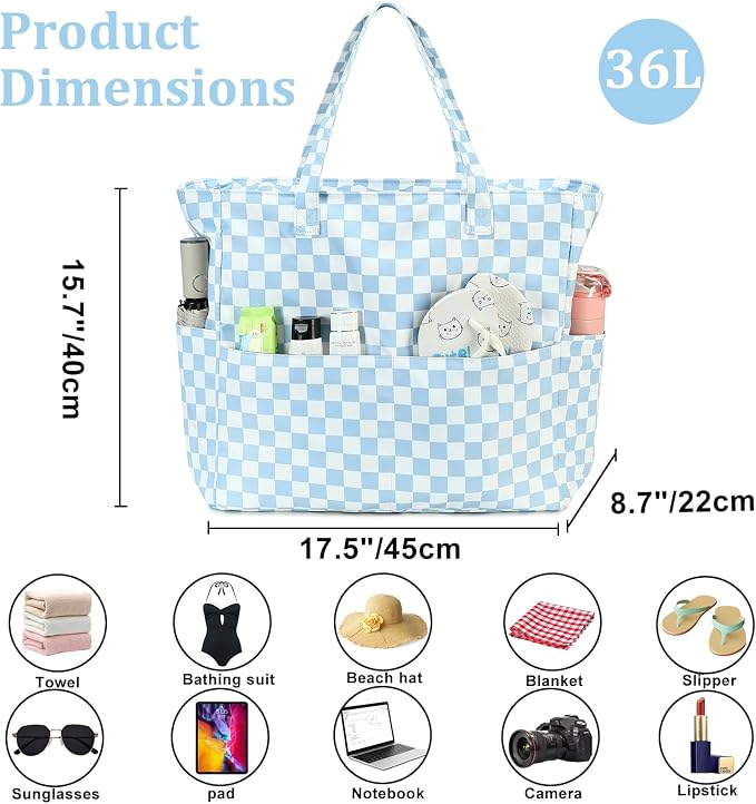 LEDAOU Beach Bag Waterproof Sandproof Women Beach Tote Pool Bag with Zipper for Swim Gym Grocery Travel with Wet Pocket | Sandproof - Image 7