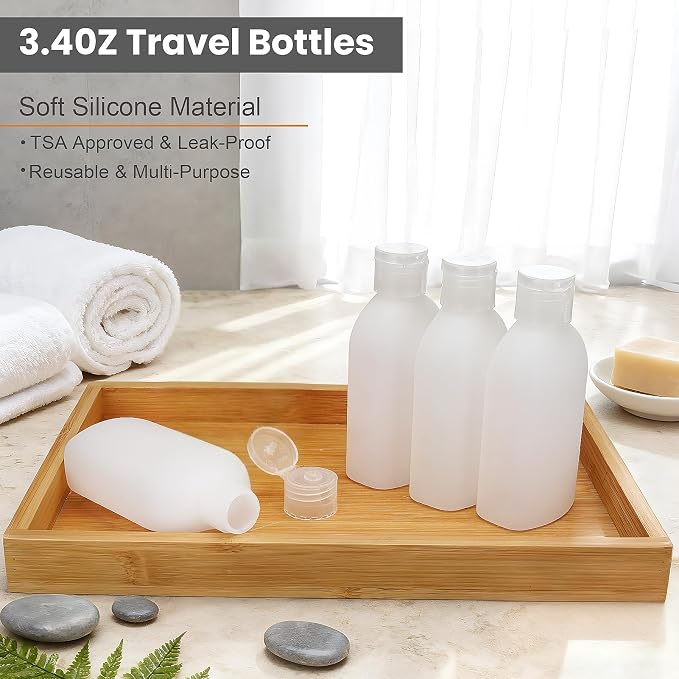 Cosywell 5 Pack 3.4oz Travel Bottles for Toiletries, White | Soft Touch HDPE, TSA Approved, Leak Proof, Squeezable Bottles for Shampoo Conditioner & Body Soap - Image 2