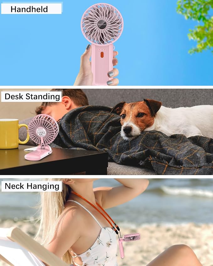 Portable Fan Handheld Fan, Mini Hand Held Fan, 6-15H Cooling Small Personal Fan, 180° Foldable Mini Desk Fan with 4 Quiet Speed, Neck Fan w/Lanyard for Kids Women Men Travel Outdoor Office, Pink - Image 3