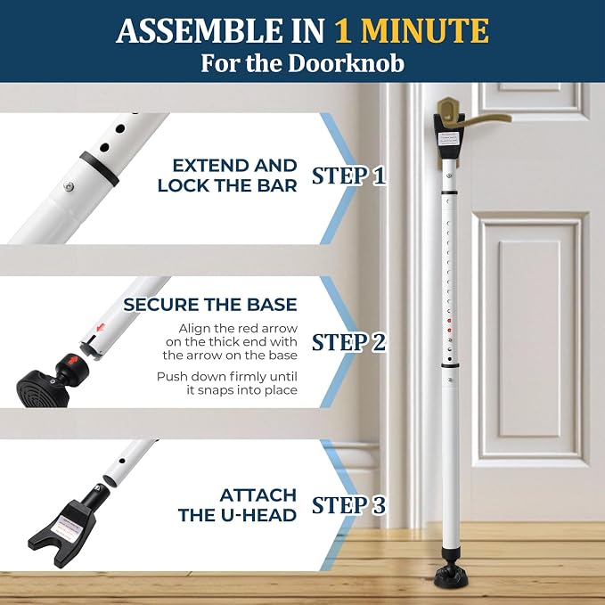 3-in-1 Door Security Bar with Heavy-Duty Metal, Adjustable 16"-41.7" Door Lock Stick,Sliding Patio Door Security Bar with 2.8" Non-Slip Base for Home,Apartment,Travel Safety–Portable Door &Window Lock - Image 9