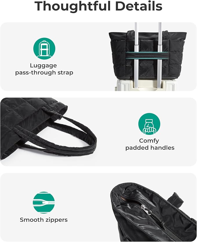 BAGSMART Expandable Tote Bag for Women, Puffer Work Tote Travel Bag | Quilted Carry On Bag for Travel Work Gym College, Waterproof Travel essentials - Image 6