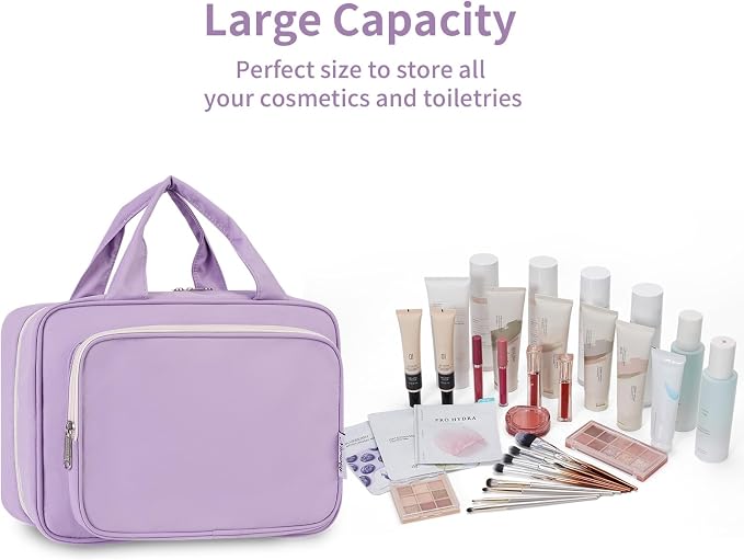 Narwey Travel Toiletry Bag for Women Large Hanging Makeup Bag Organizer Toiletries Bag for Full Size Essentials Accessories Cosmetics (Purple (Large)) - Image 6