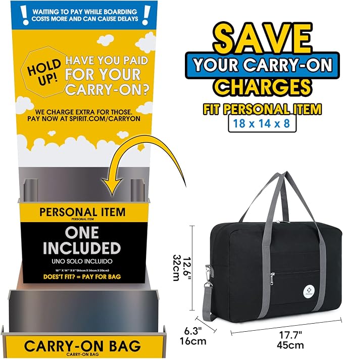 For Spirit Airlines Personal Item Bag Foldable Travel Duffel Bag Tote Carry on Luggage Duffle Overnight for Women and Men - Image 2